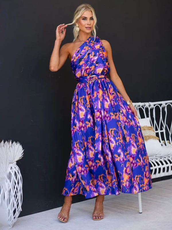 Amelie - Women's One Shoulder Maxi Dress with Slim Waist and Backless Design