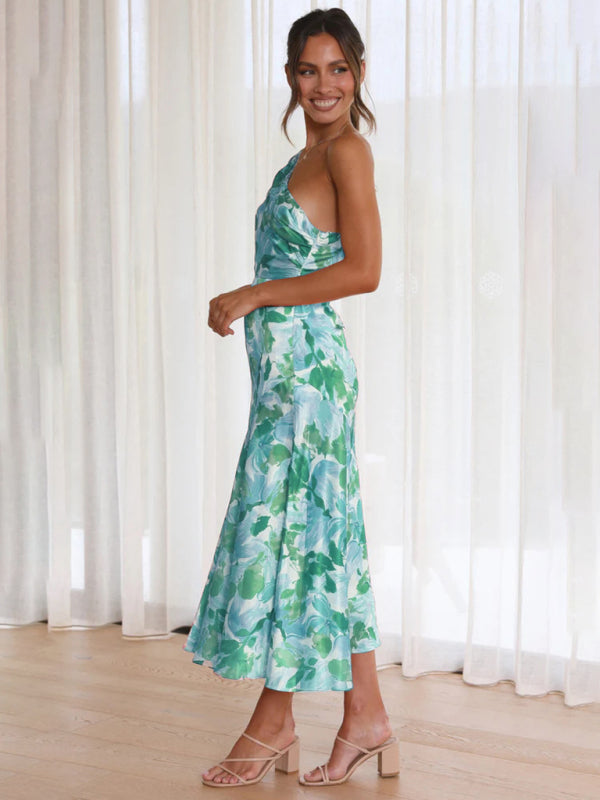 Paige - Women's Asymmetrical Neckline Floral Print Midi Dress with Fishtail Hem - photo 5