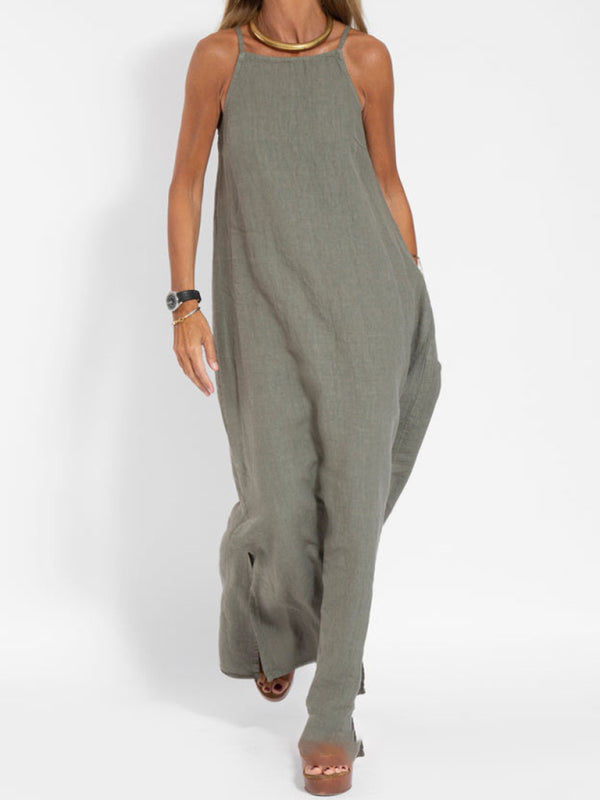 Eve - Women's Halter Maxi Dress with Side Slit and Cotton Linen Blend - photo 6