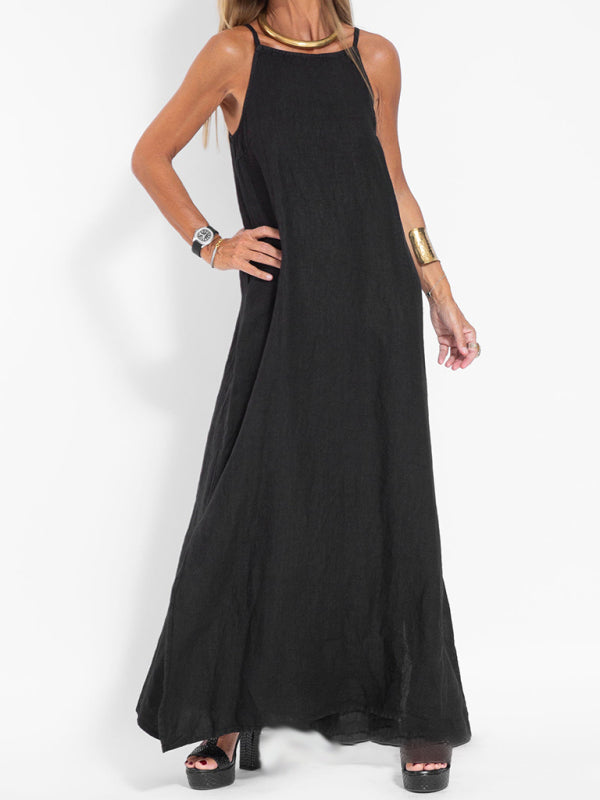 Eve - Women's Halter Maxi Dress with Side Slit and Cotton Linen Blend - photo 15