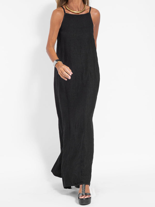 Eve - Women's Halter Maxi Dress with Side Slit and Cotton Linen Blend - photo 14