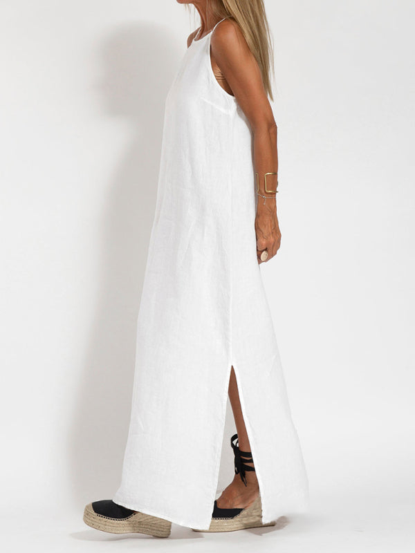 Eve - Women's Halter Maxi Dress with Side Slit and Cotton Linen Blend - photo 8