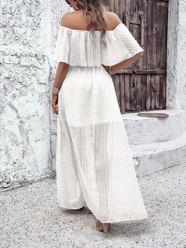 Mia - Women's Off-Shoulder Maxi Dress with Polka Dot Print and High Slit - photo 6