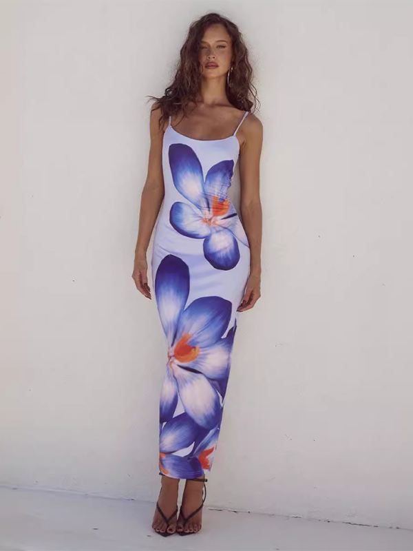 Paloma - Women's Floral Print Bodycon Dress with Spaghetti Straps