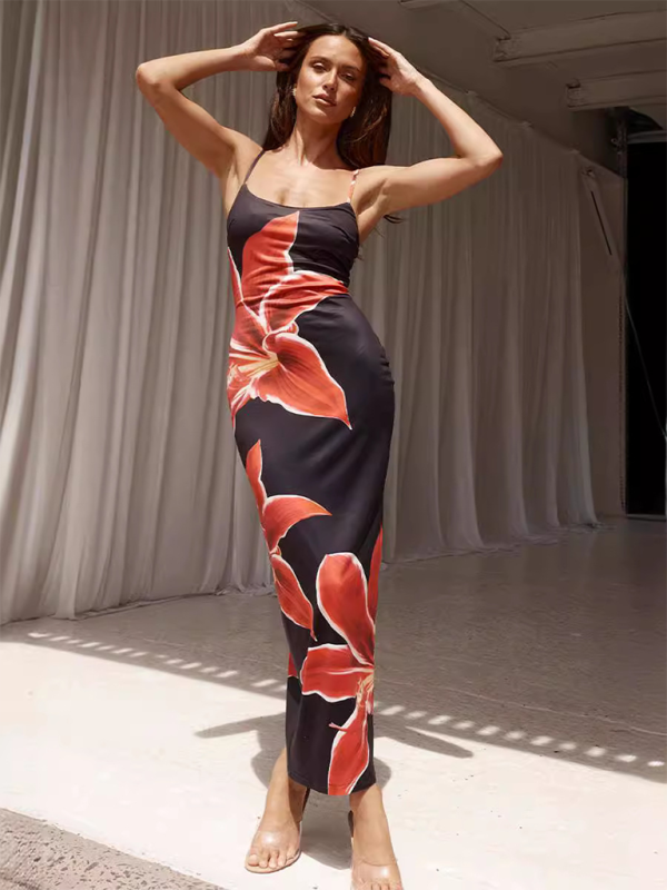 Paloma - Women's Floral Print Bodycon Dress with Spaghetti Straps