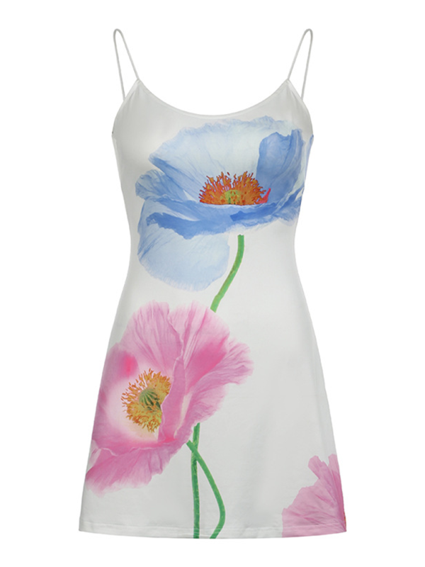 Indie - Women's Floral Mini Dress with Spaghetti Straps and Fitted Silhouette - photo 4