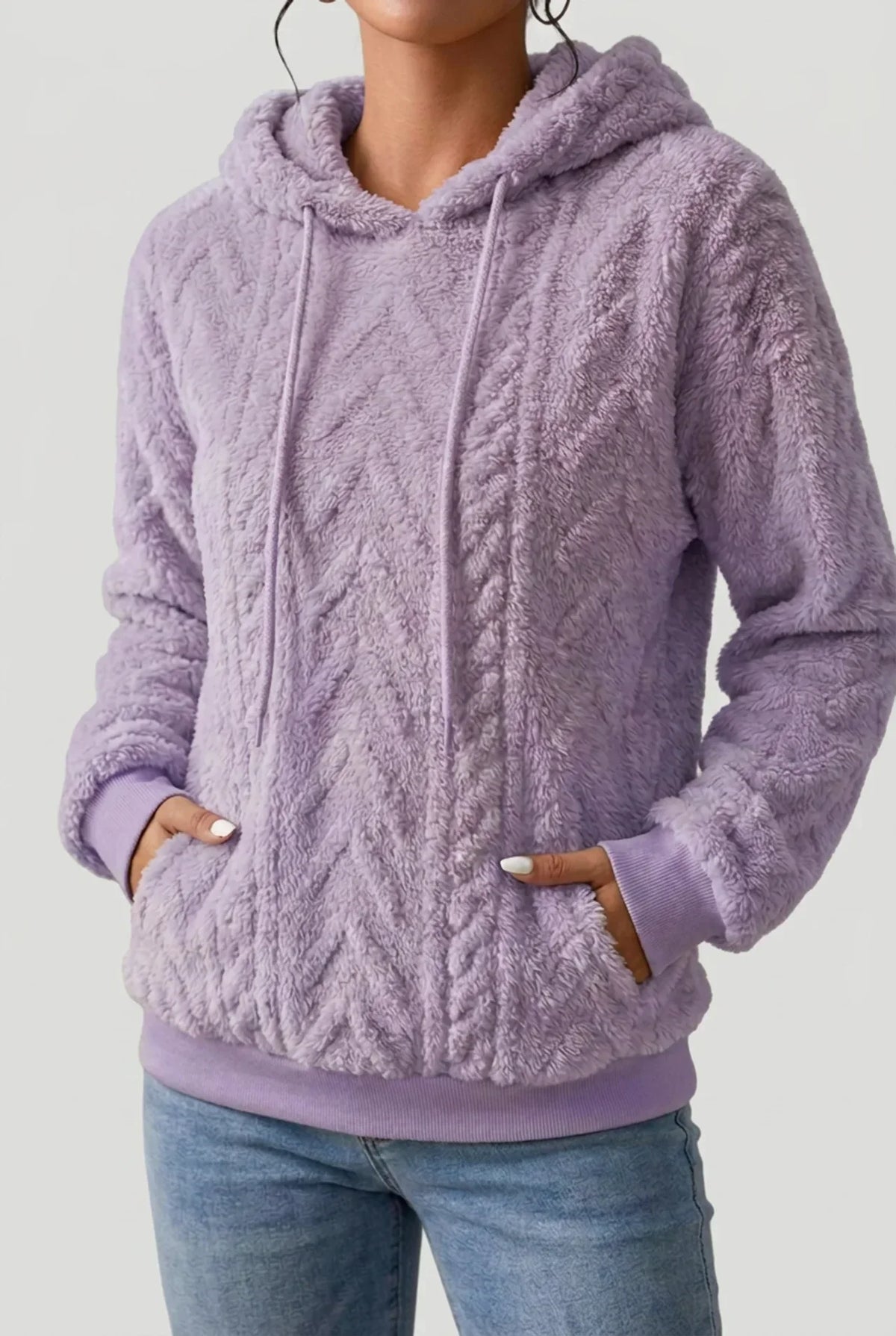 Friedel - Women's Cable Knit Hoodie with Drawstring – Lilac