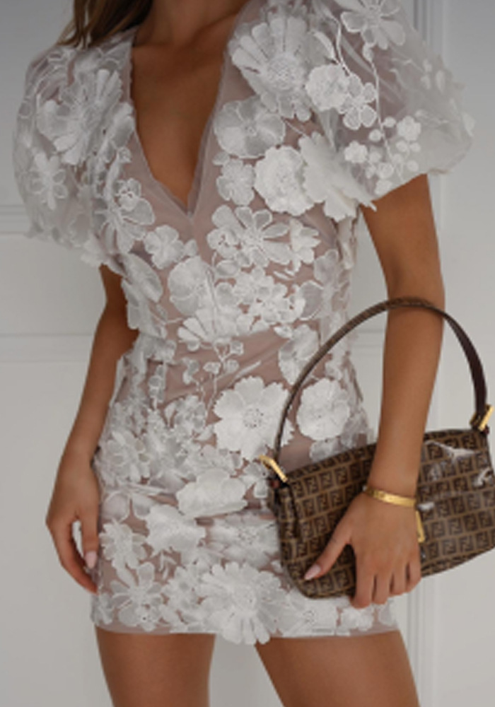 Josette - Women's Floral Mini Dress with Puff Sleeves - photo 7