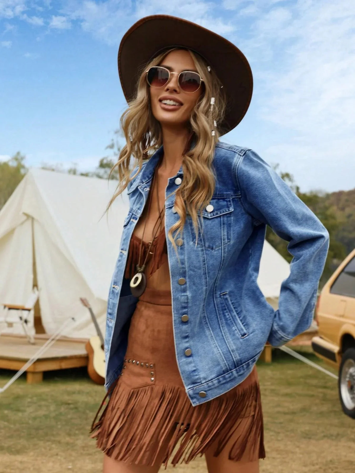 India - Women's Denim Relaxed Jacket with Button Front - photo 4
