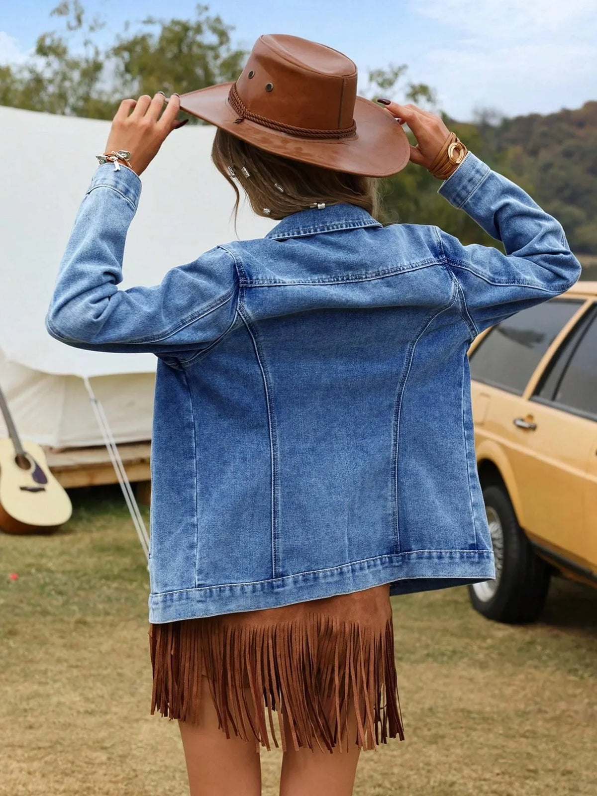 India - Women's Denim Relaxed Jacket with Button Front - photo 5