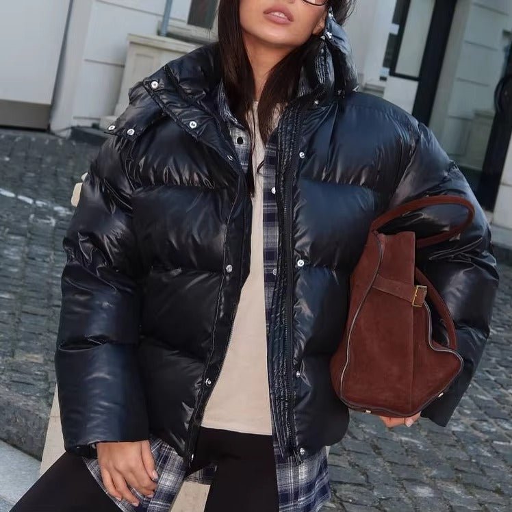 Indigo - Women's Cropped Puffer Jacket with Zip Front - photo 2