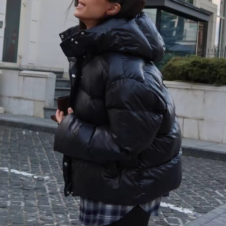 Indigo - Women's Cropped Puffer Jacket with Zip Front - photo 4