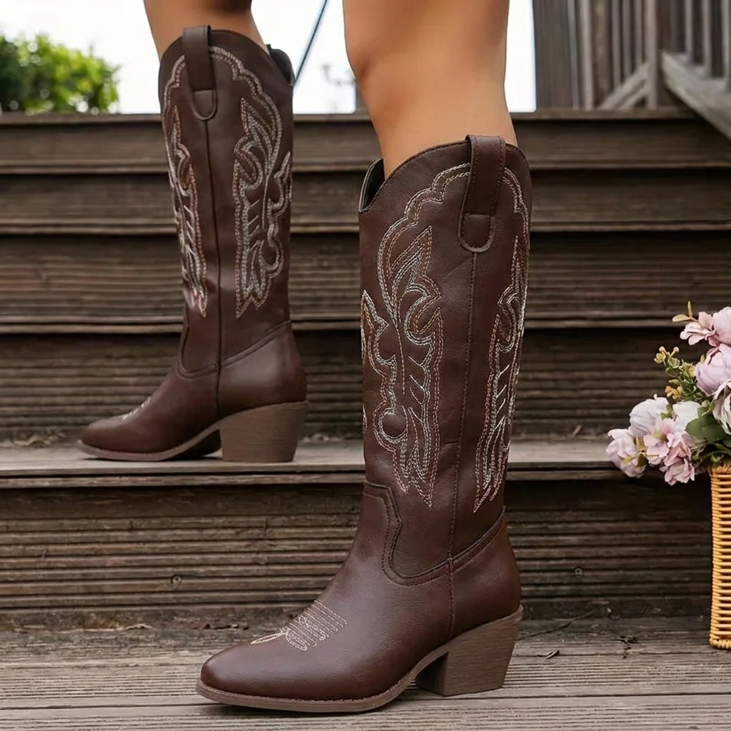 Iris - Women's Embroidered Cowgirl Boots with Block Heel - photo 1