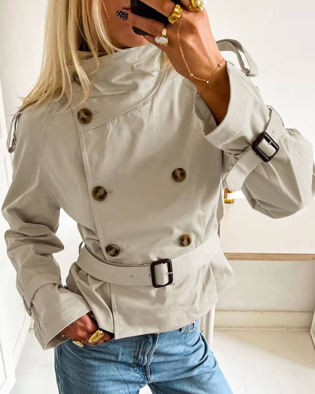 Isla - Women's Cropped Trench Coat with Tie Belt - photo 1