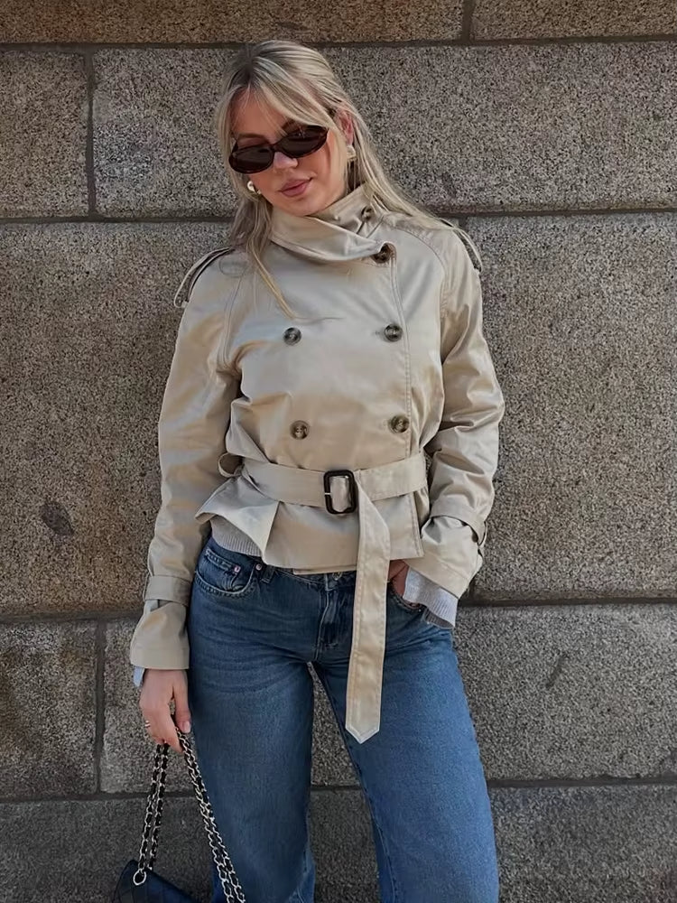 Isla - Women's Cropped Trench Coat with Tie Belt - photo 7