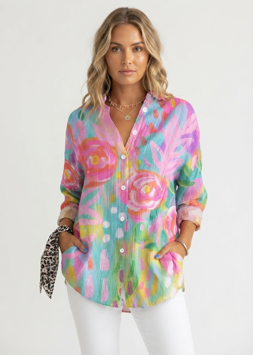 Ivy - Women's Vibrant Floral Print Cotton Blouse - photo 1