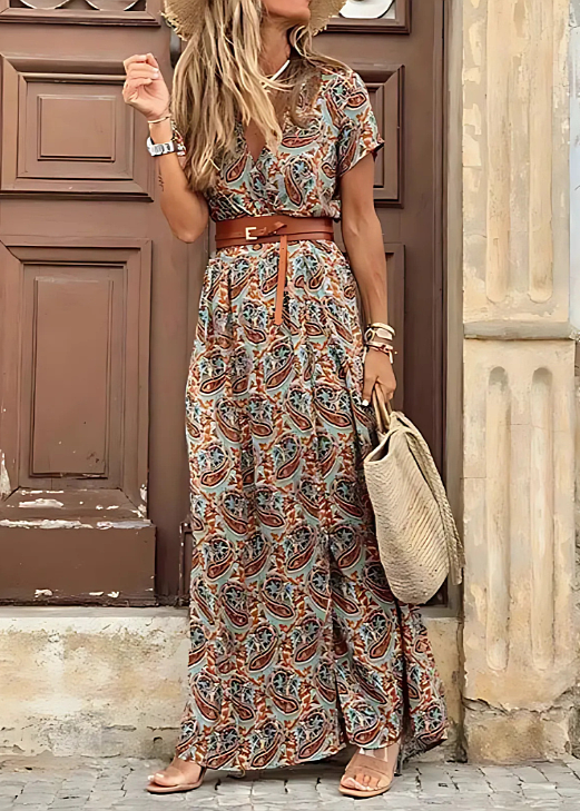 Jacinda - Women's Floral V Neck Maxi Dress with Side Slit - photo 5