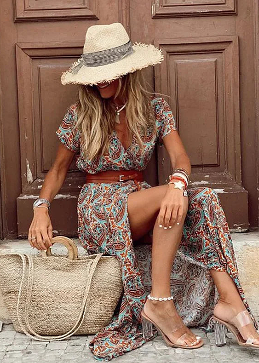 Jacinda - Women's Floral V Neck Maxi Dress with Side Slit - photo 7