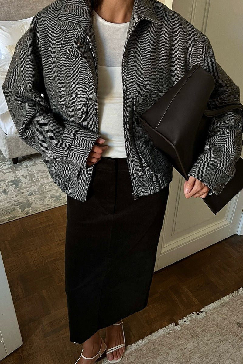 Janine - Women's Coat in Herringbone Weave with Collar - photo 1