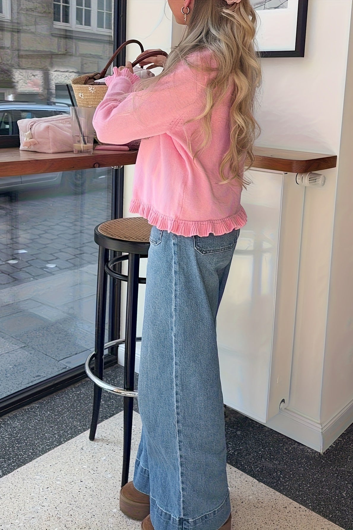 Jasmine - Women's Relaxed Cardigan in Knit with Ruffle Trim - photo 4