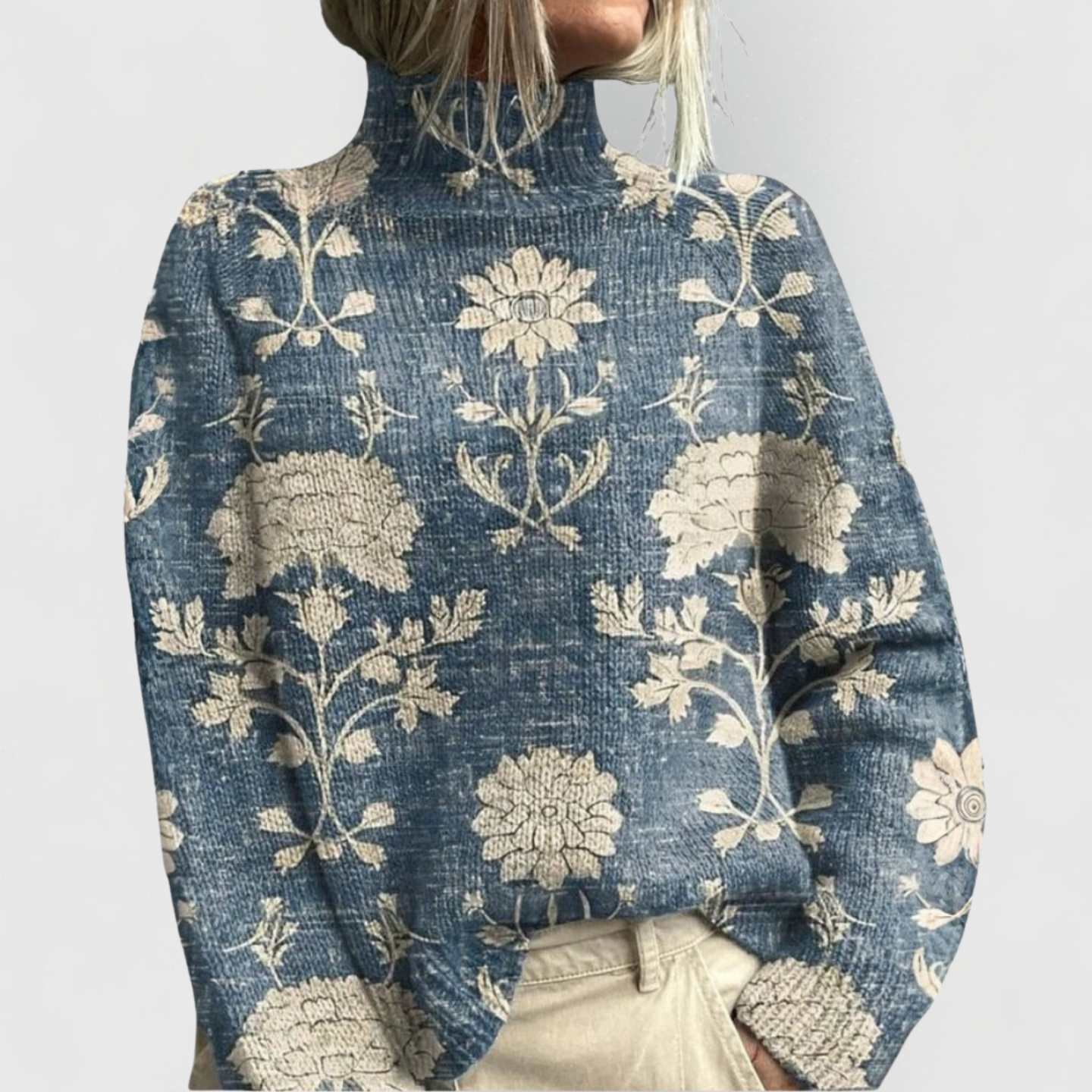 Jeannine - Women's Vintage Print Turtleneck Jumper - photo 1