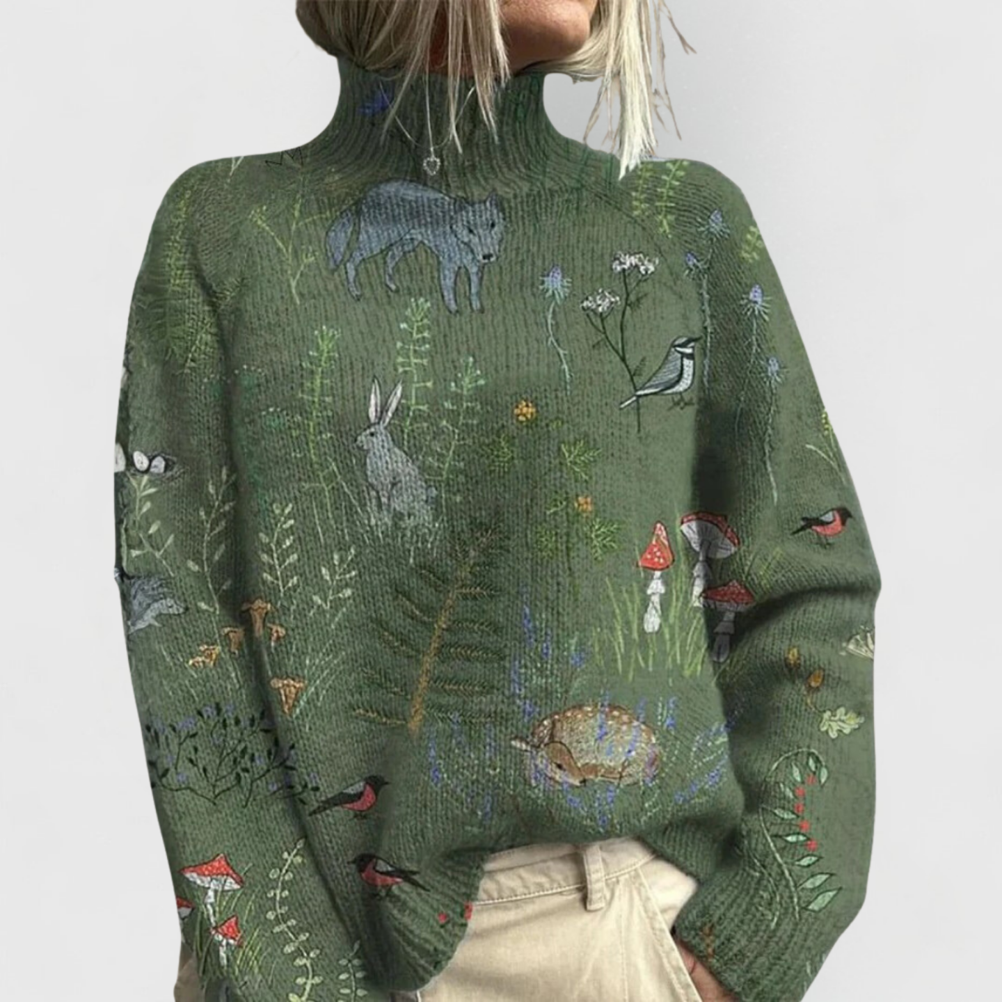 Jeannine - Women's Vintage Print Turtleneck Jumper - photo 2