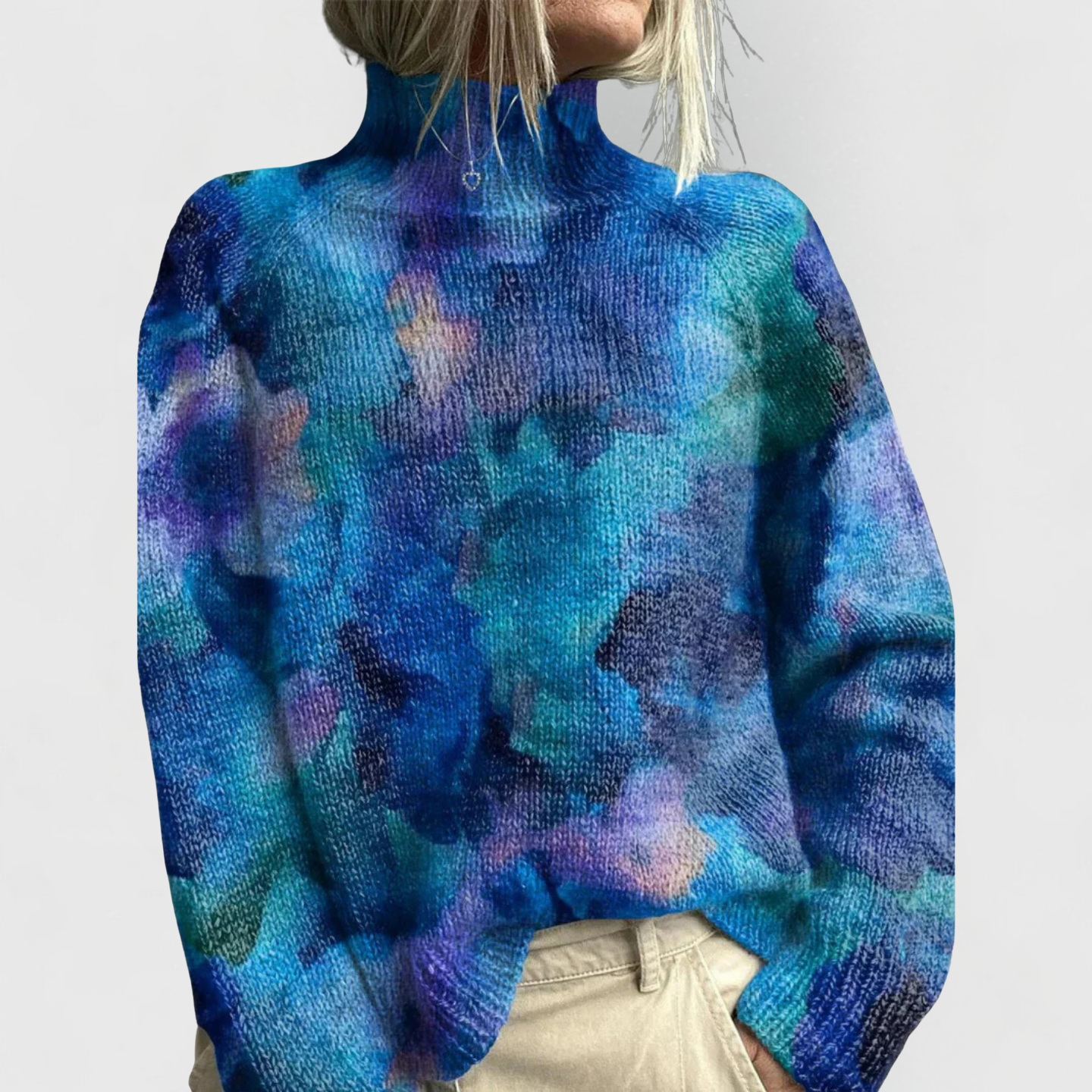 Jeannine - Women's Vintage Print Turtleneck Jumper - photo 3