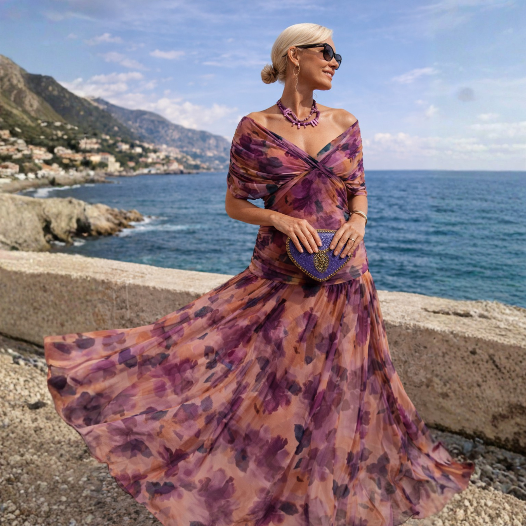Jemima - Women's Gathered V-neck Midi Dress with Flutter Sleeves - photo 9
