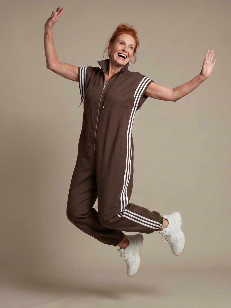 Jennie - Women's Zip Front Jumpsuit with Stripe Panels - photo 13