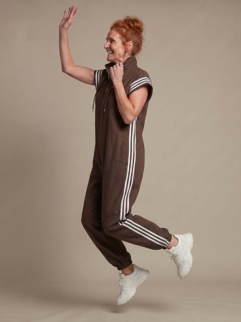 Jennie - Women's Zip Front Jumpsuit with Stripe Panels - photo 14