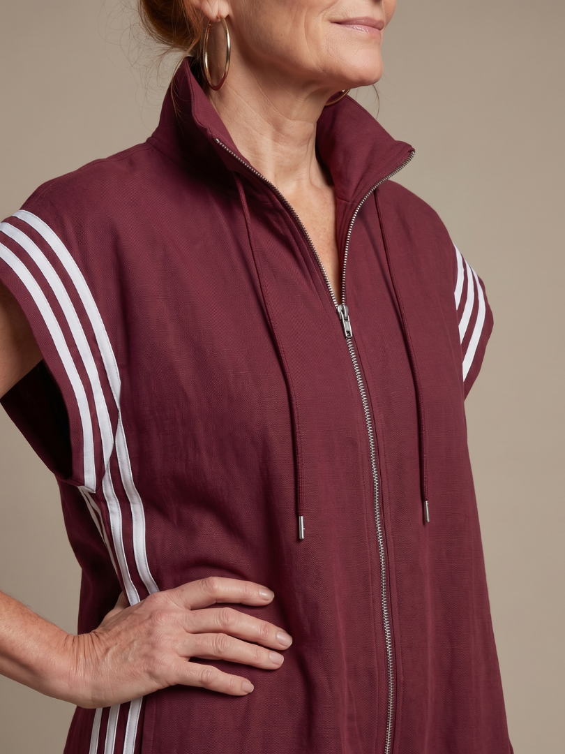 Jennie - Women's Zip Front Jumpsuit with Stripe Panels - photo 3