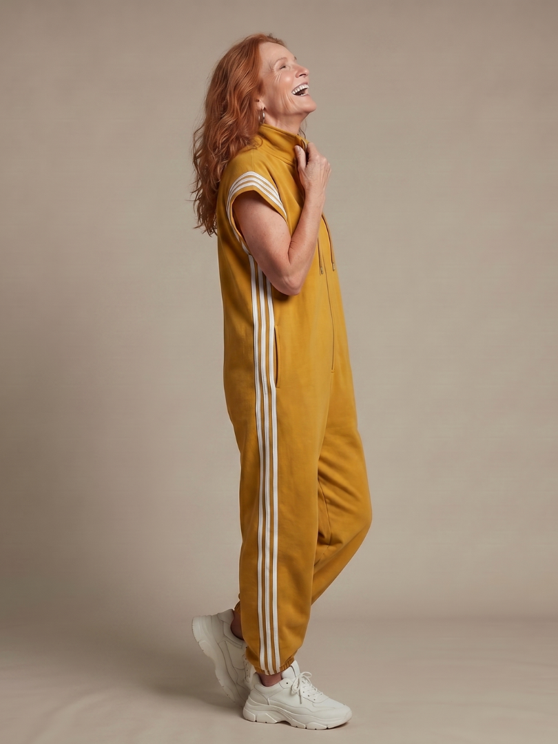 Jennie - Women's Zip Front Jumpsuit with Stripe Panels - photo 6