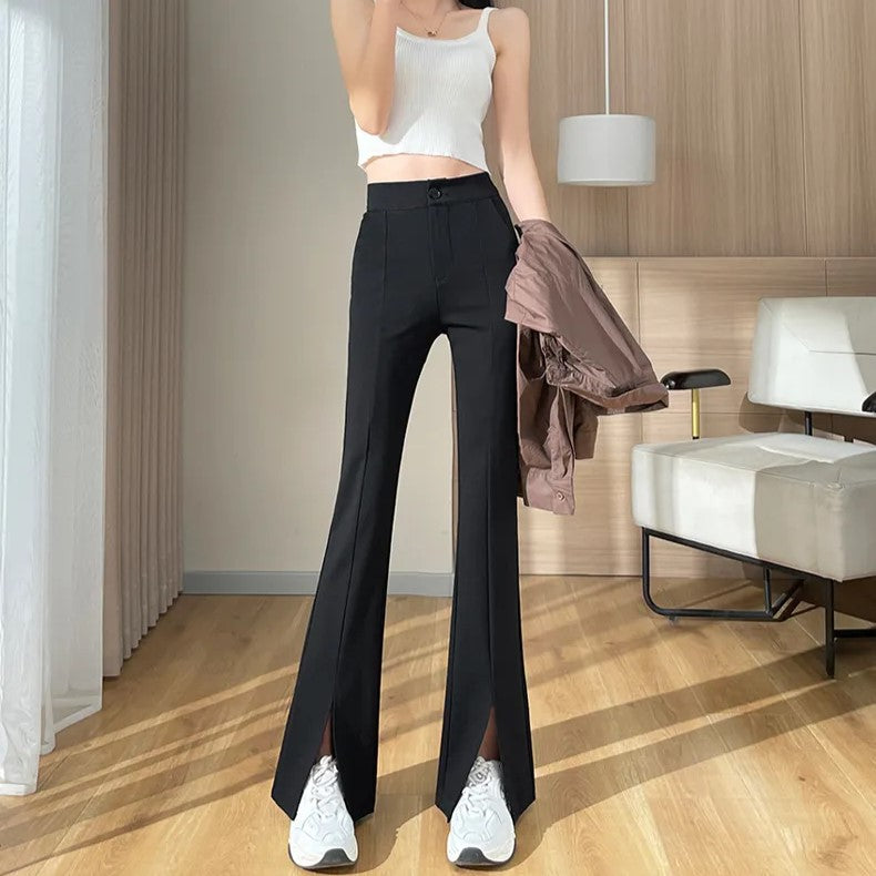Josie - Women's High Waist Flare Trousers with Slit Hem - photo 1