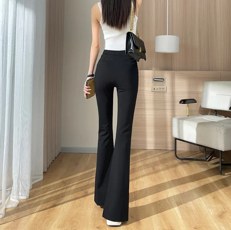 Josie - Women's High Waist Flare Trousers with Slit Hem - photo 3