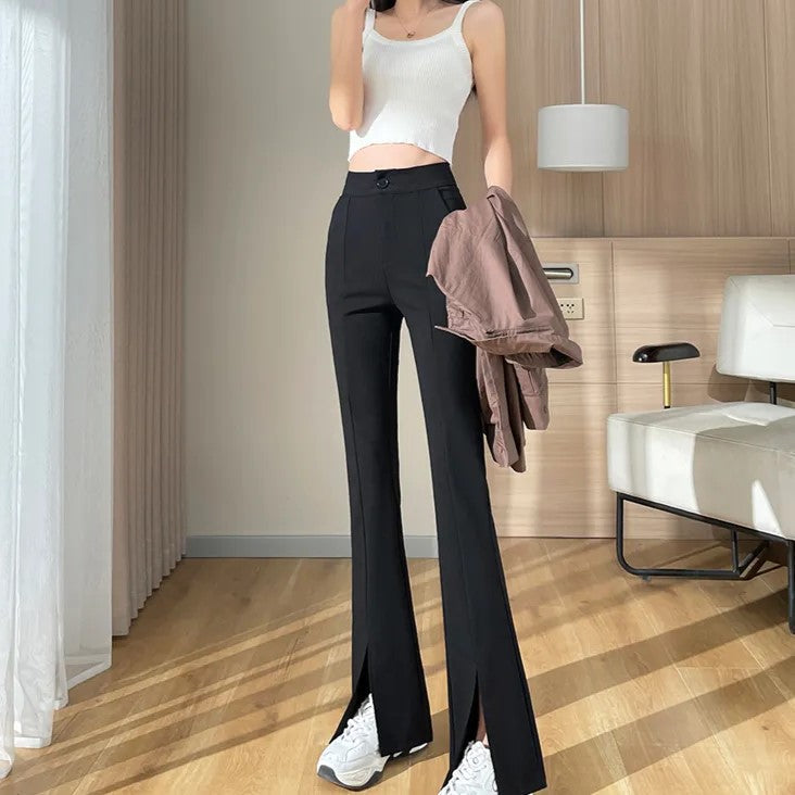 Josie - Women's High Waist Flare Trousers with Slit Hem - photo 5