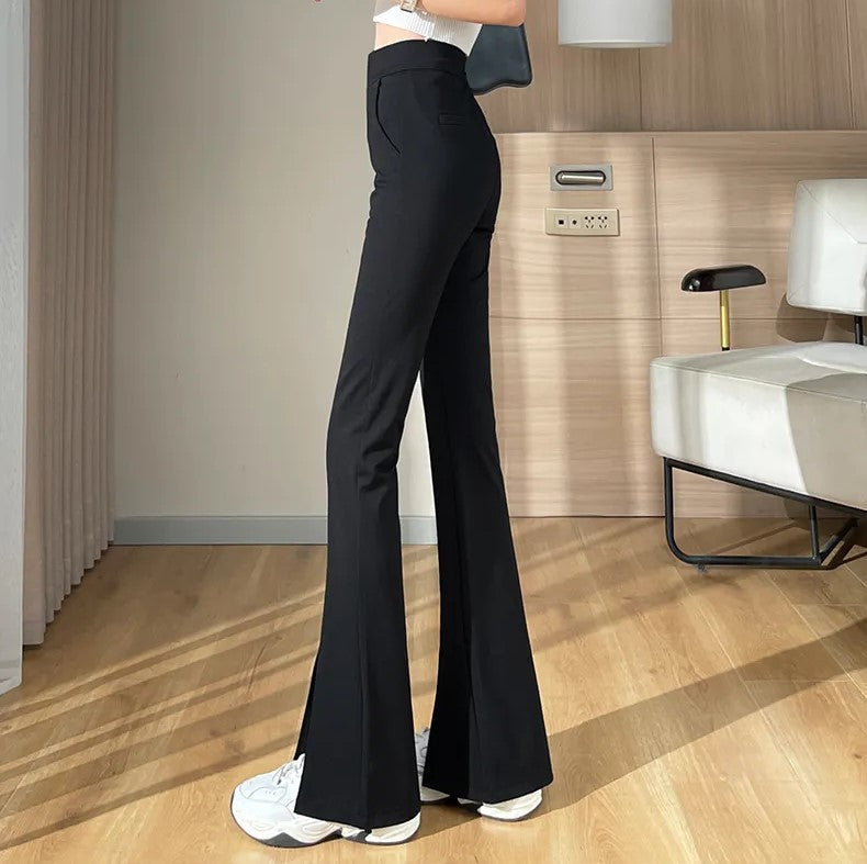 Josie - Women's High Waist Flare Trousers with Slit Hem - photo 8