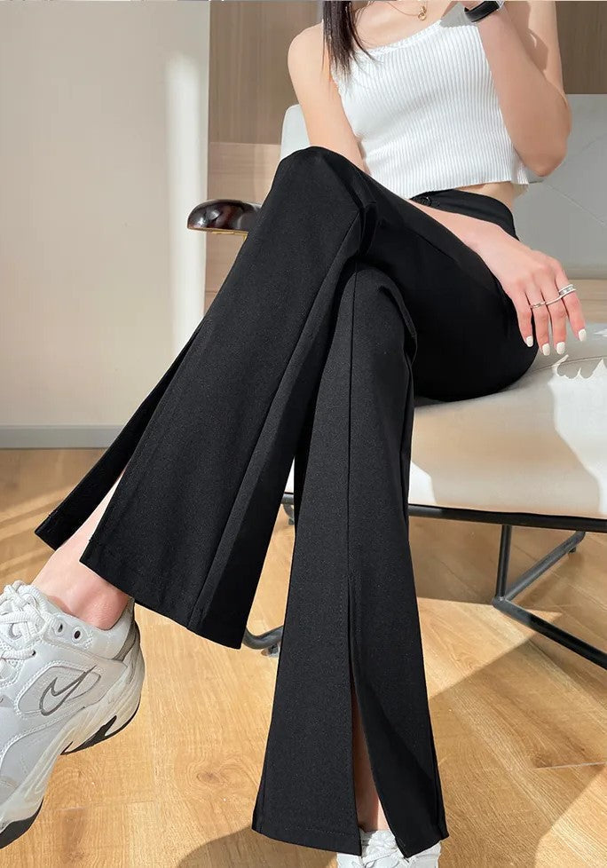 Josie - Women's High Waist Flare Trousers with Slit Hem - photo 9