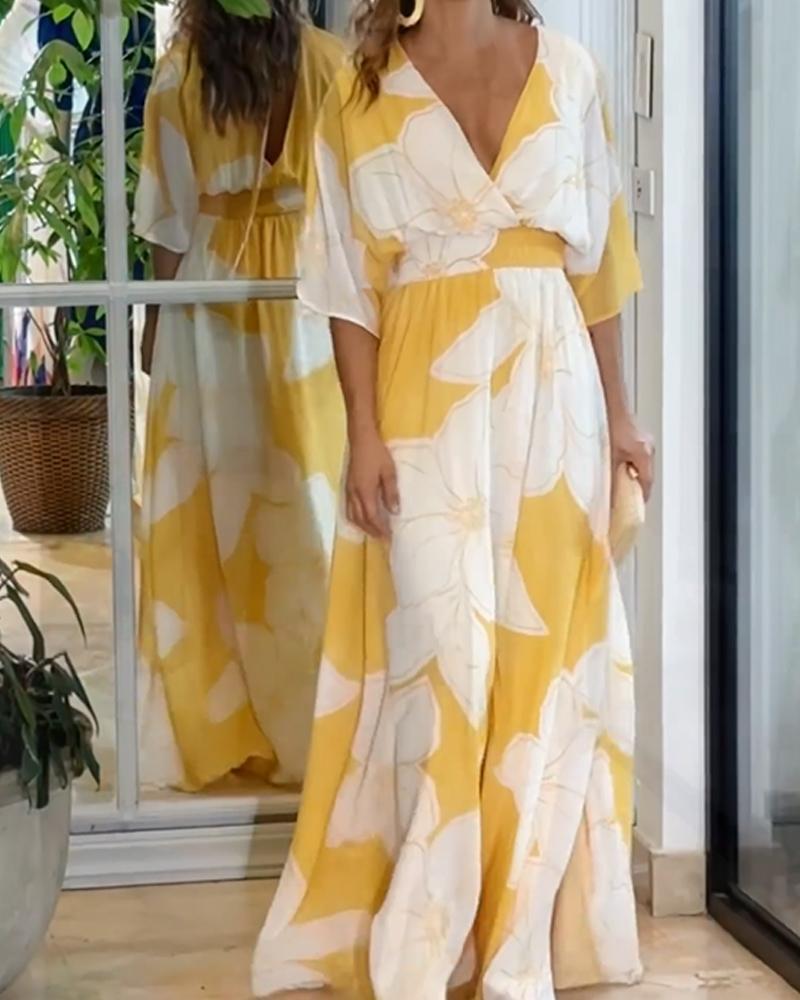 Abito midi floreale da donna con vita definita