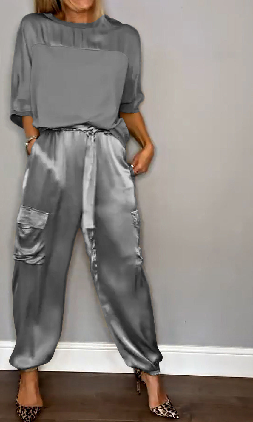 Nova - Tailleur deux pièces en satin pour femme (grande taille disponible)