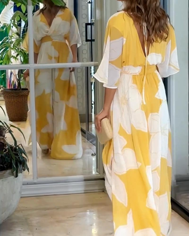 Abito midi floreale da donna con vita definita