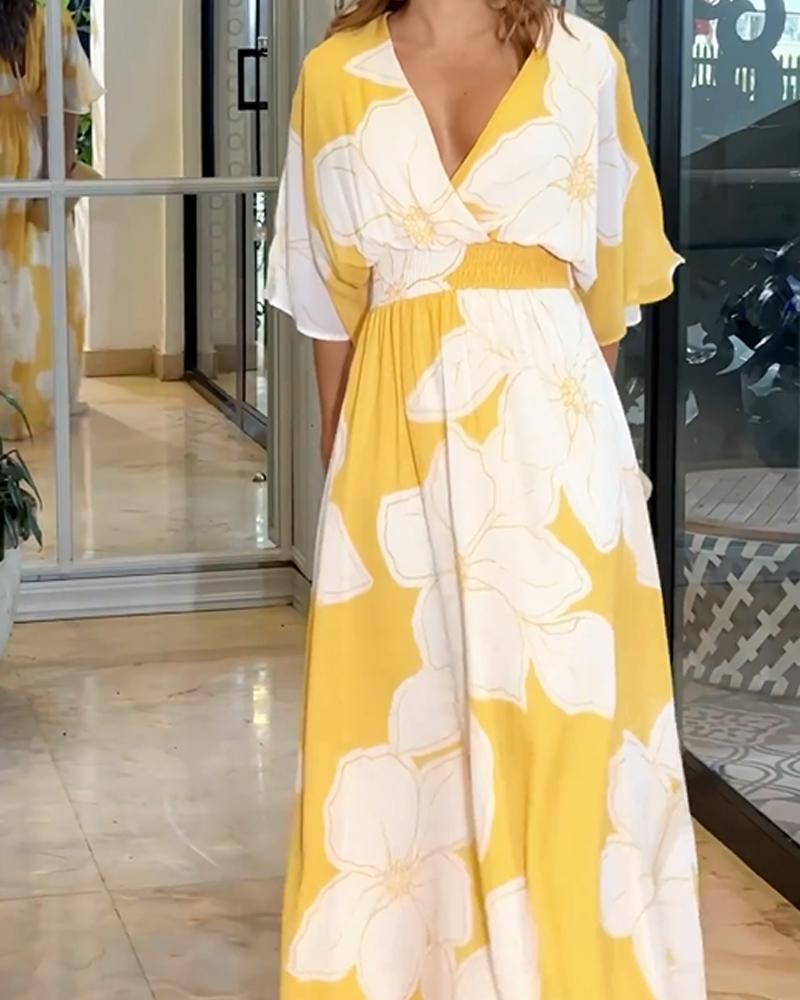Abito midi floreale da donna con vita definita