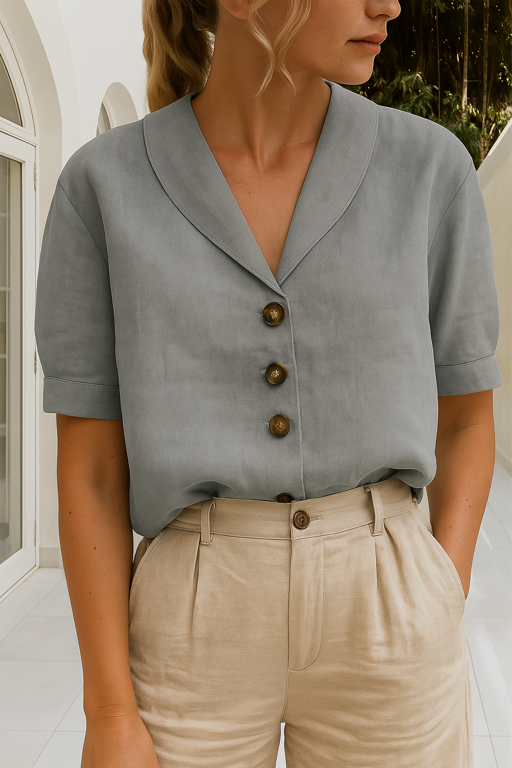 Juliette - Women's Relaxed Blouse with Button Front - photo 4