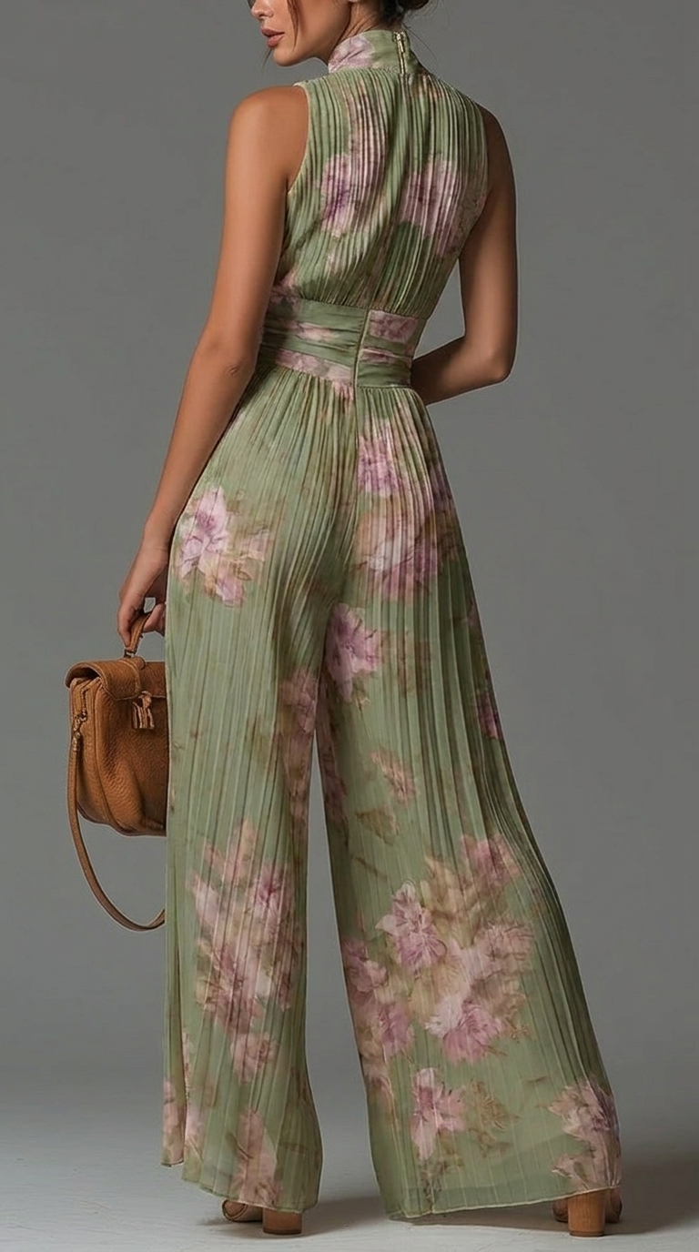 Junia - Women's Floral Pleated Halter Jumpsuit - photo 3