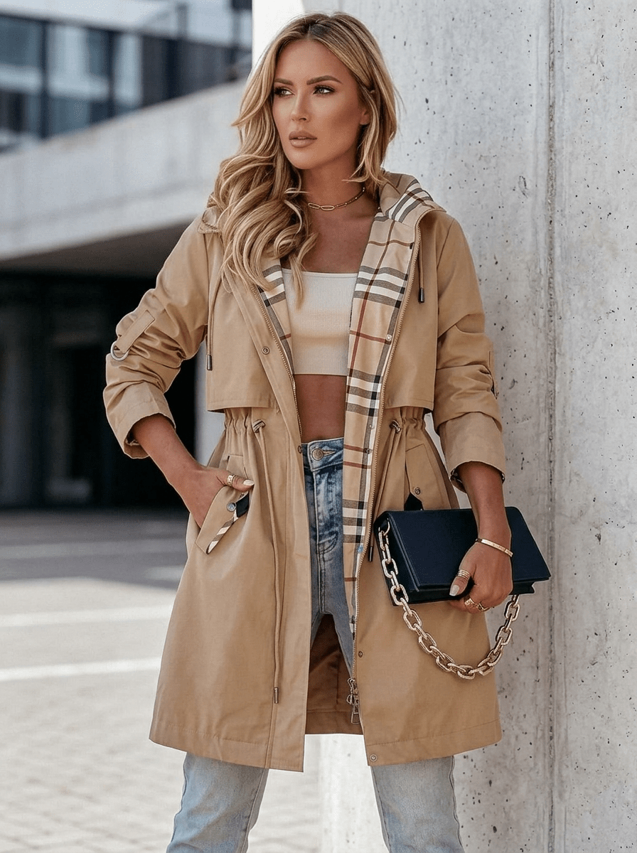 Karen - Women's Trench Coat with Hood - photo 1