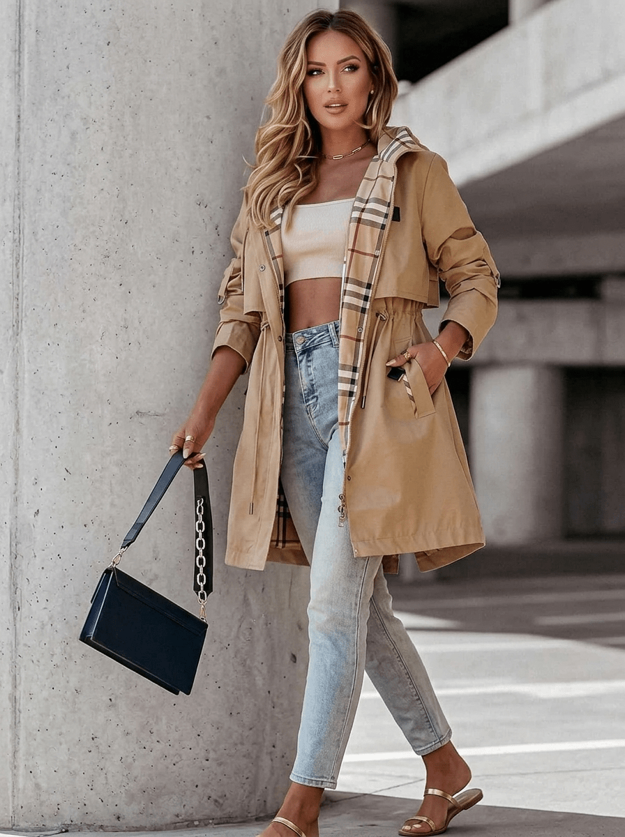 Karen - Women's Trench Coat with Hood - photo 2