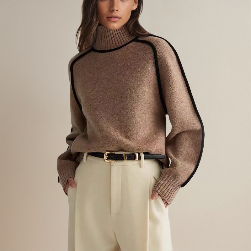 Kenzie - Women's Contrast Trim Roll Neck Sweater - photo 5