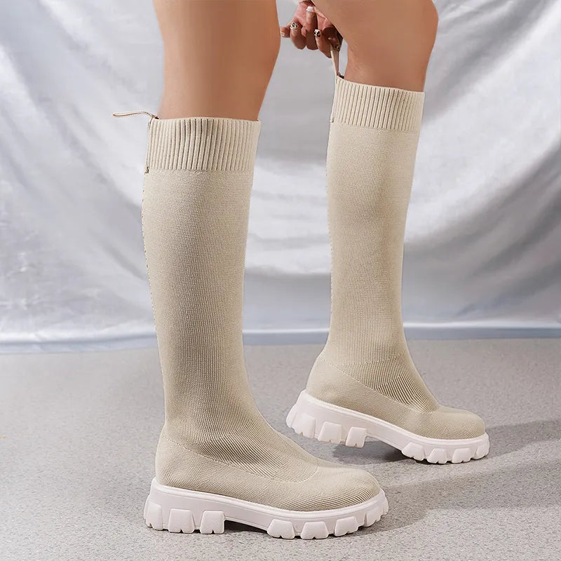 Kirstie - Women's Knee-High Boots with Treaded Sole and a Sock Fit - photo 3