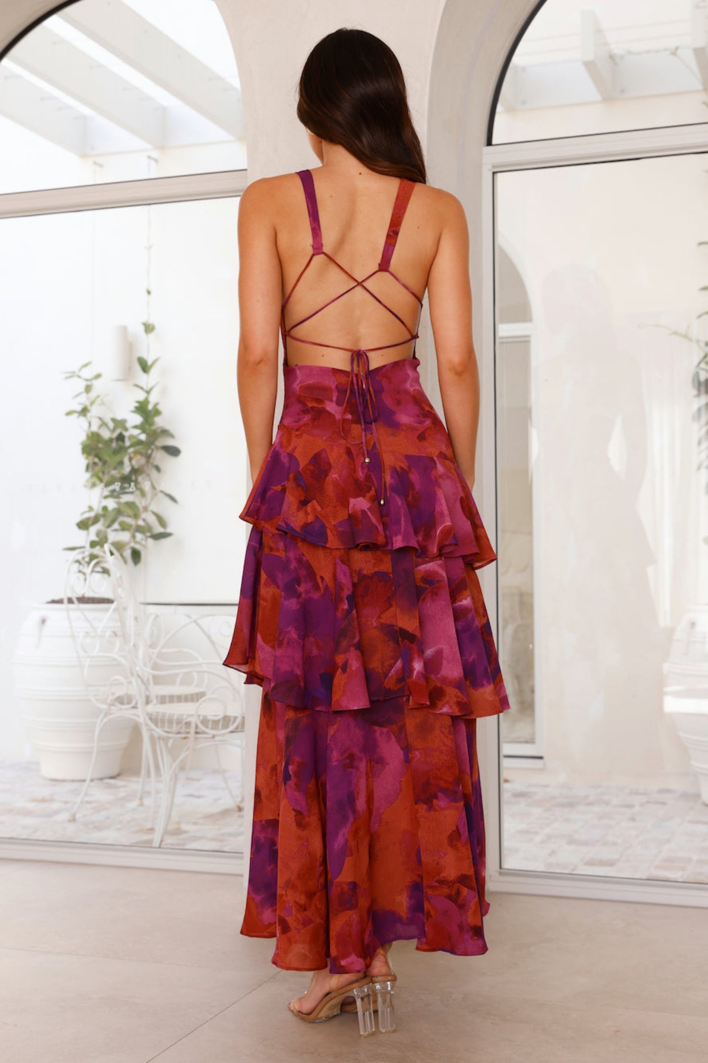 Lacie - Women's Abstract Print Tiered Flowy Maxi Dress - photo 11