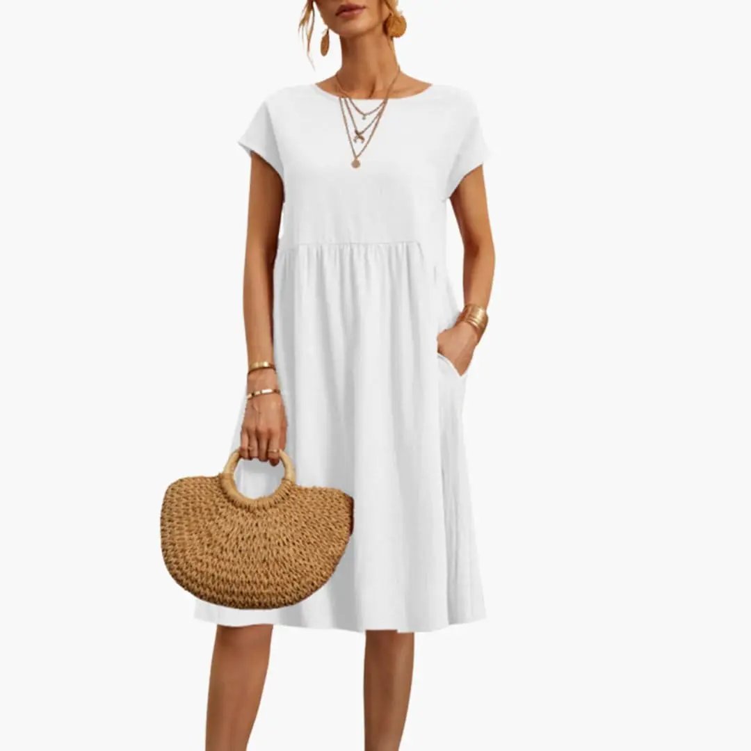 Lark-Rose - Women's Relaxed Midi Dress with Short Sleeves - photo 1