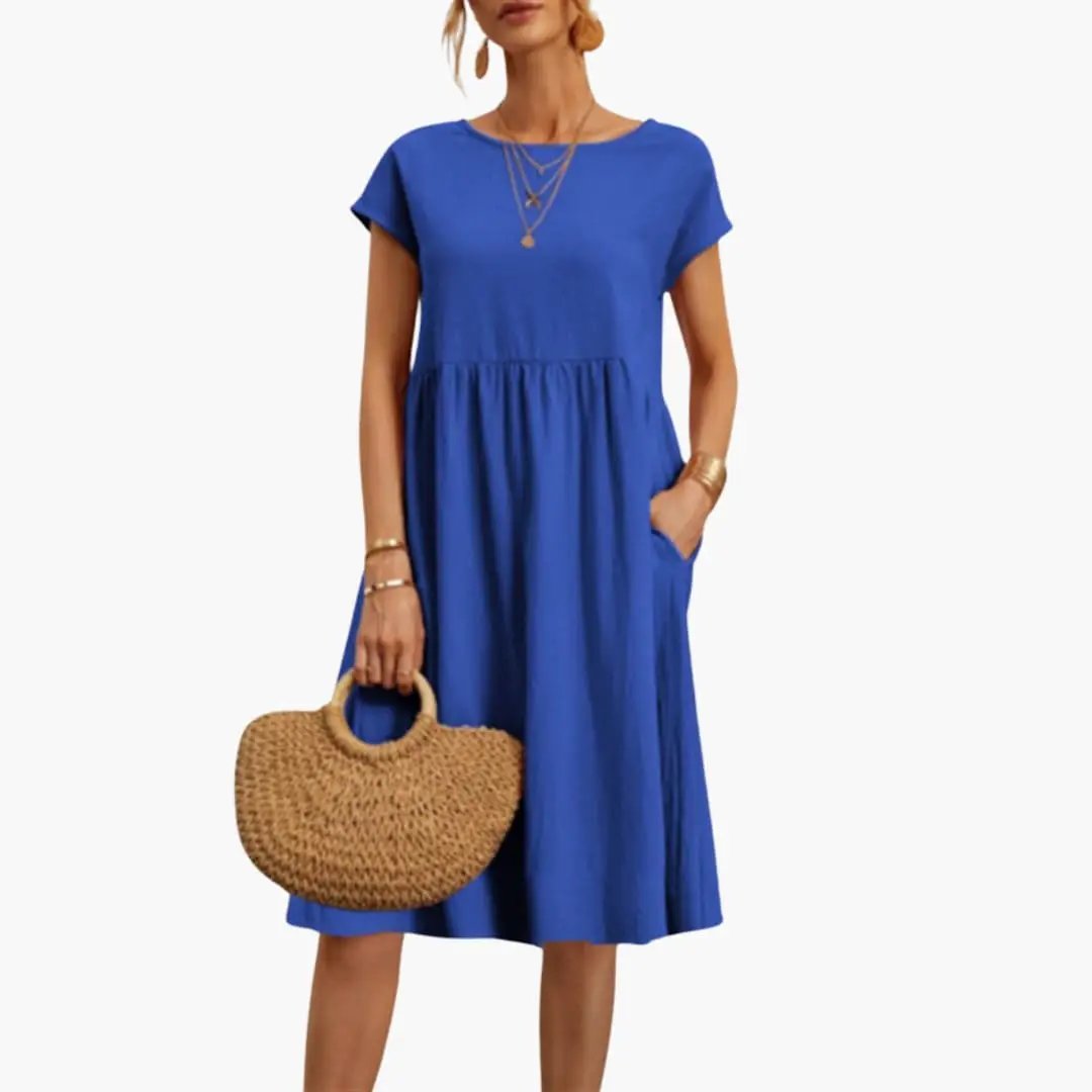 Lark-Rose - Women's Relaxed Midi Dress with Short Sleeves - photo 10